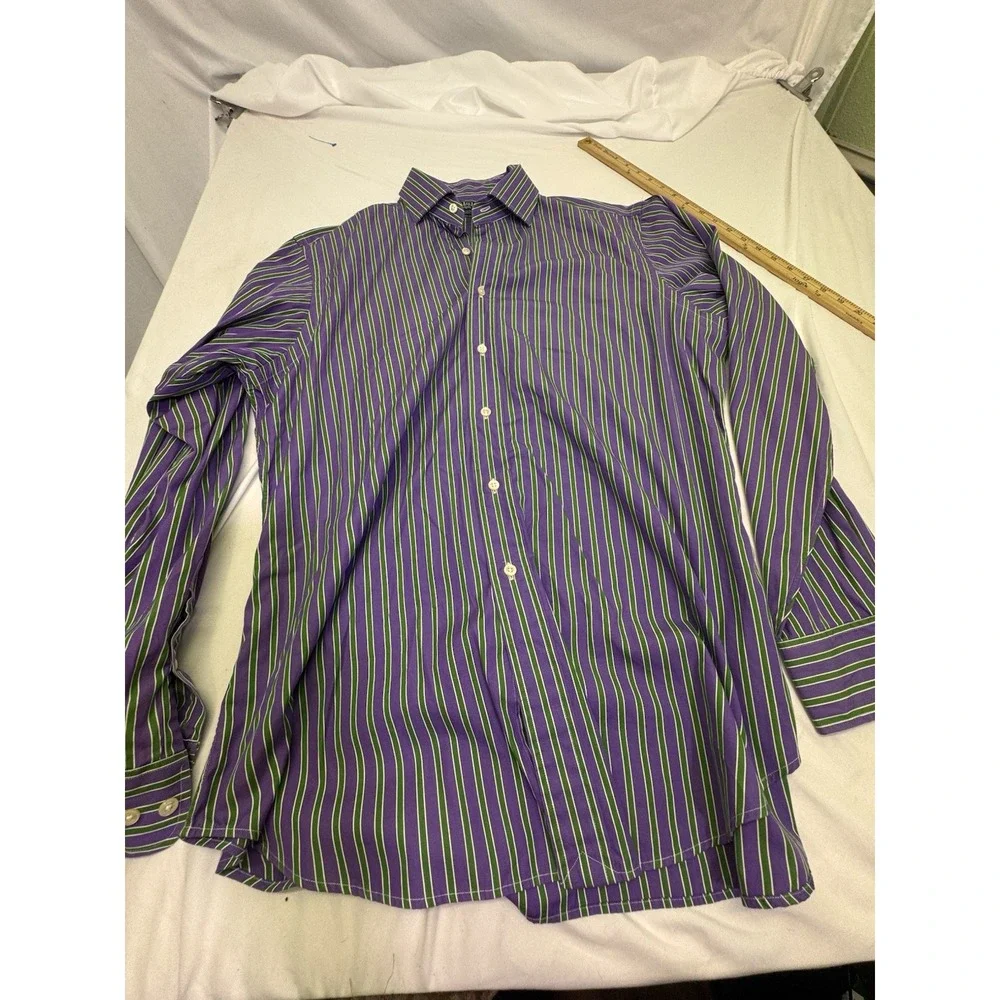 Polo Ralph Lauren Button Down Size Large 16 1/2‎ Y2K Purple/green Stripe Preppy